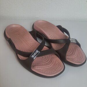 CROCS Cyprus Heel Sandal Pink And Brown Slip-On Mule Womens Size 8 Comfort Shoe